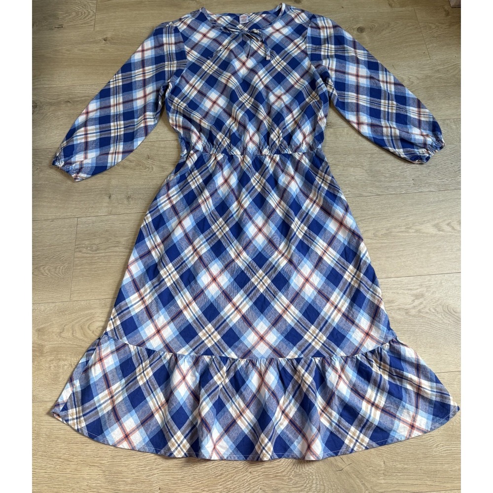 NWOT Gymboree Womens Matching Family Plaid Twill Tiered Dress cotton size L